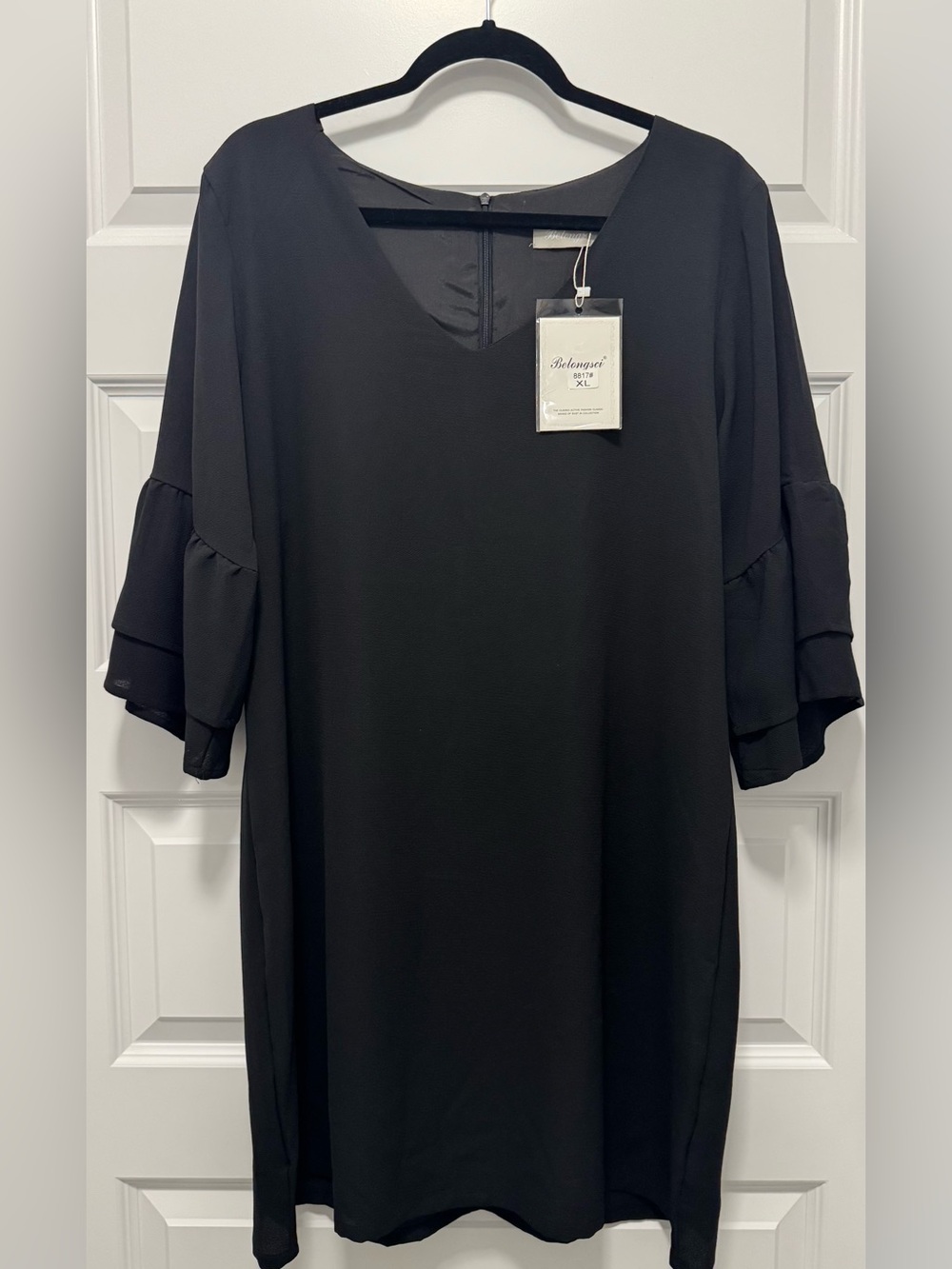 BELONGSCI Black Ruffle Sleeve Dress